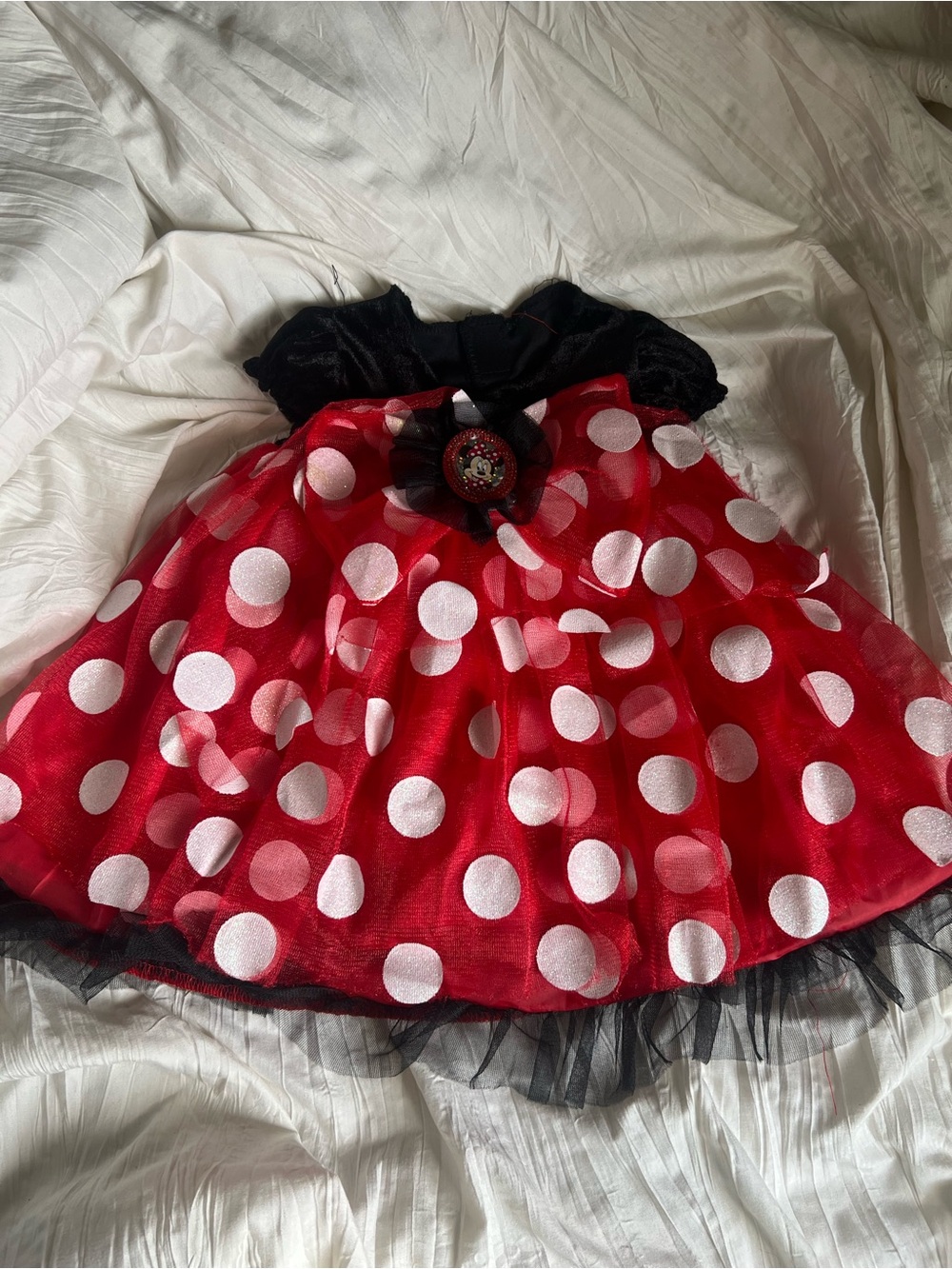 Disney Red and White Polka Dot Minnie Mouse Costume Dress with Black Accents